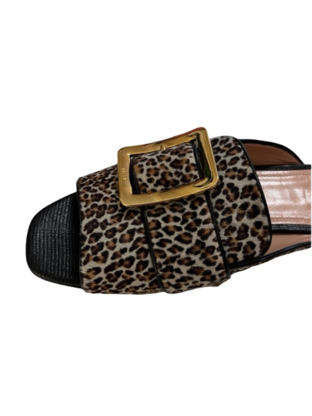 Bally Leopard Print Buckle Mule Sandals in Brown and Gold Size 391/2 - Picture 9 of 14